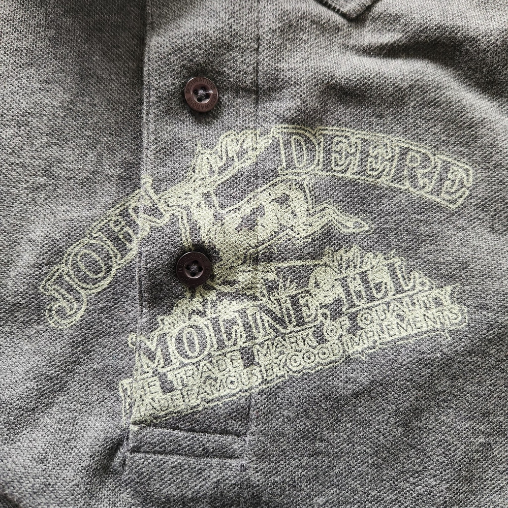 John Deere Destinations Polo Shirt Mens Medium Short Sleeves Gray Graphic NWT